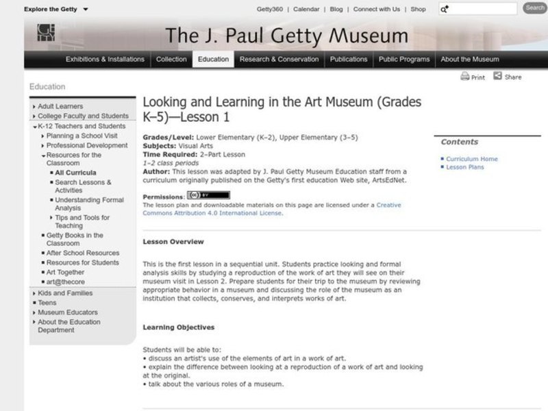Looking and Learning in the Art Museum - Lesson 1 Lesson Plan