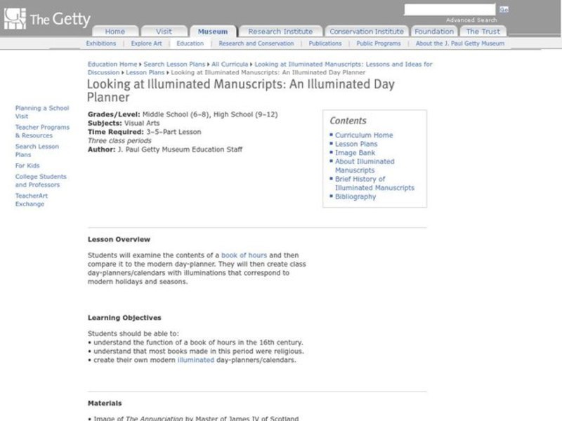 Looking at Illuminated Manuscripts: An Illuminated Day Planner Lesson Plan