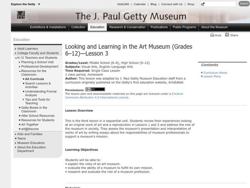 Looking and Learning in the Art Museum Lesson Plan