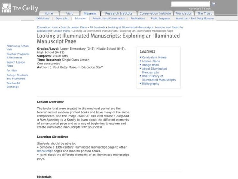 Looking at Illuminated Manuscripts: Exploring an Illuminated Manuscript Page Lesson Plan