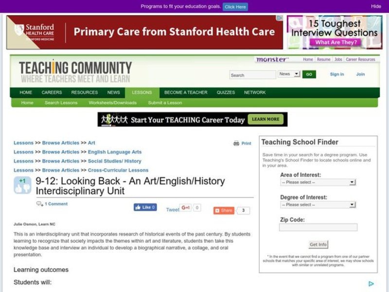 Looking Back - An Art/English/History Interdisciplinary Unit Lesson Plan