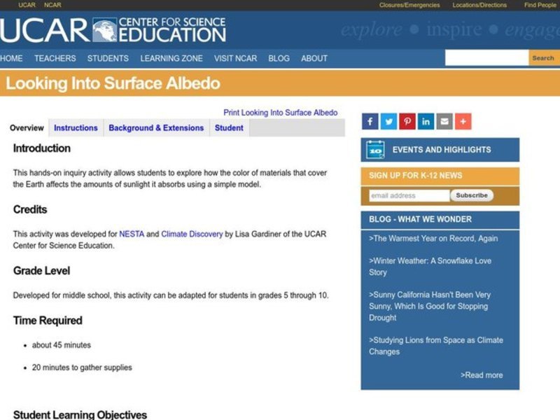 Looking Into Surface Albedo Lesson Plan
