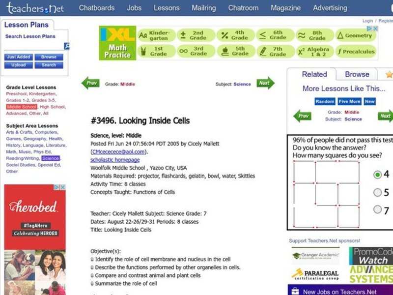 Looking Inside Cells Lesson Plan