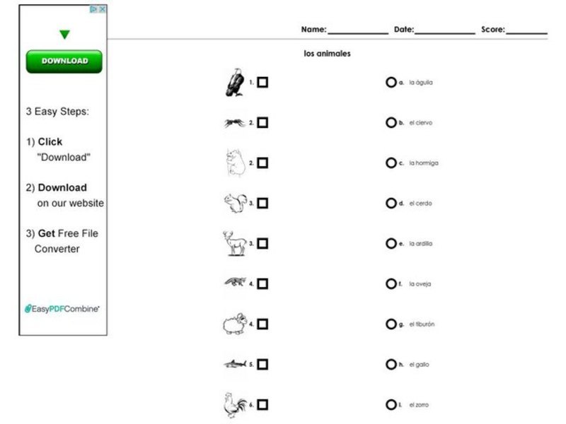 Los Animales Worksheet