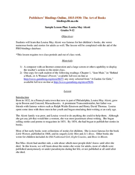 Louisa May Alcott Lesson Plan