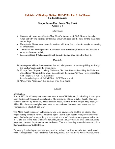 Louisa May Alcott Lesson Plan