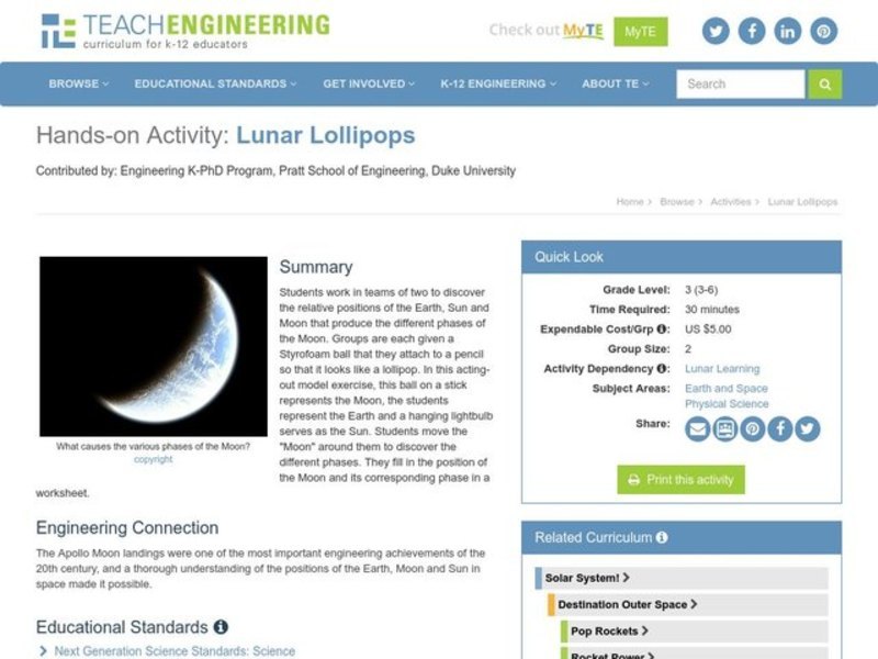 Lunar Lollipops Lesson Plan