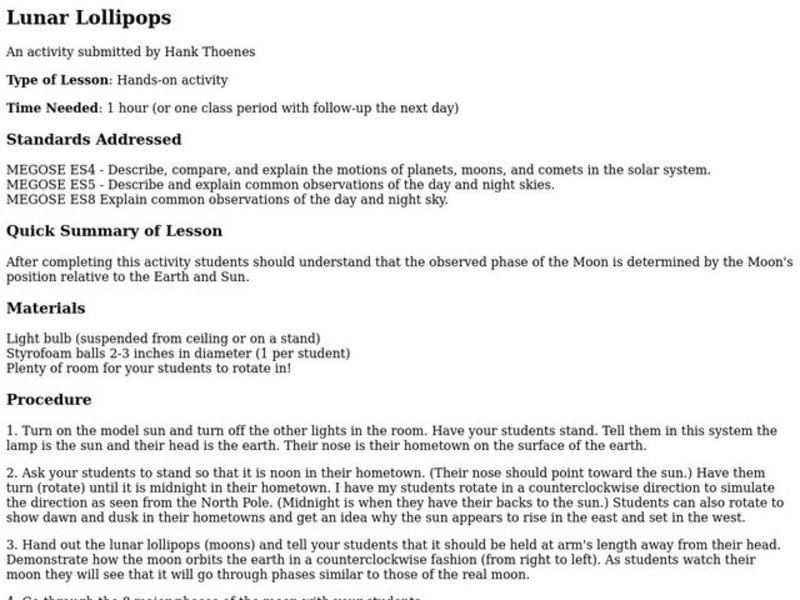 Lunar Lollipops Lesson Plan
