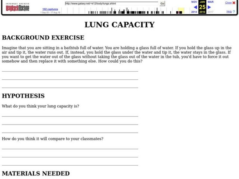 Lung Capacity Worksheet