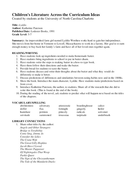 Lyddie Lesson Plan