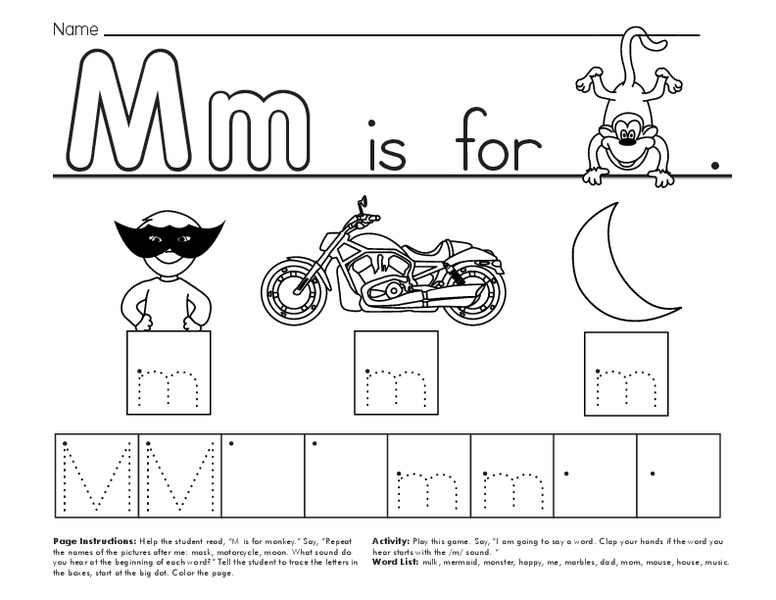 Mm is for Monkey Worksheet