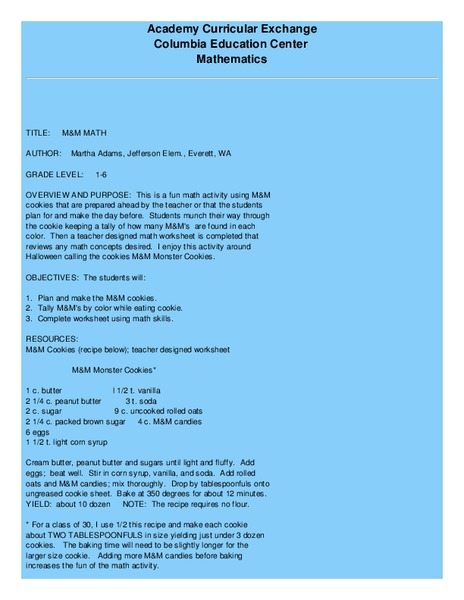 M&M Math Lesson Plan