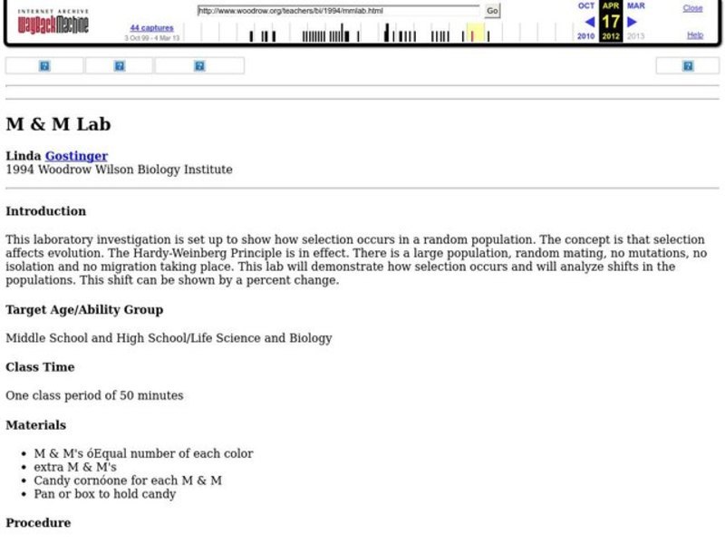 M & M Lab Lesson Plan