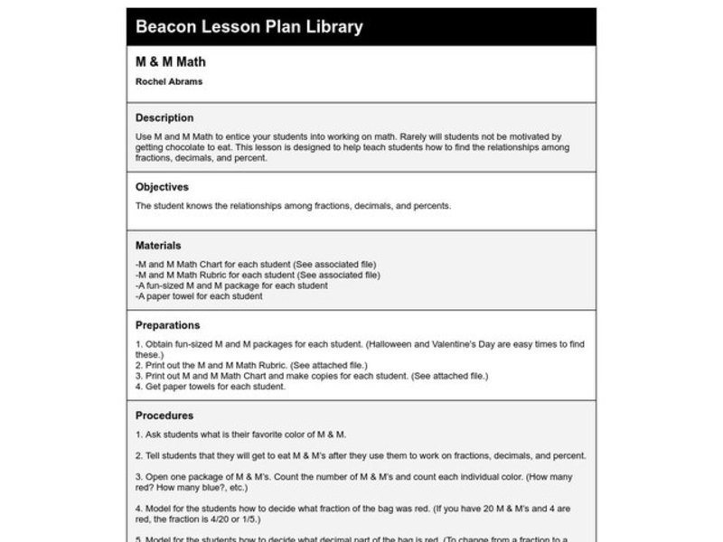 M&M Math Lesson Plan