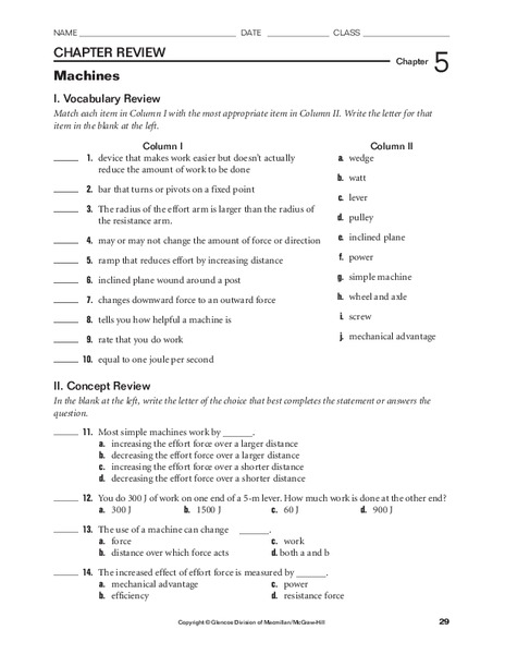Machines Worksheet