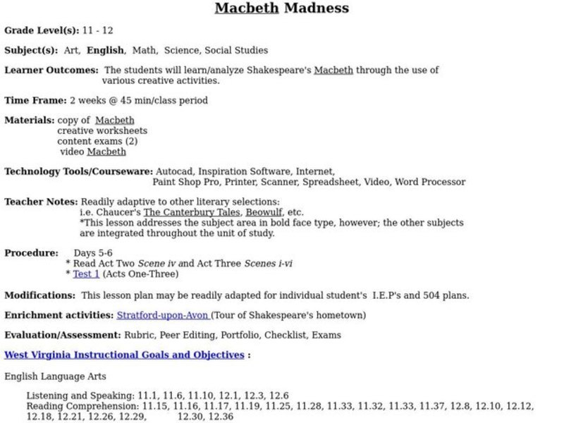 Macbeth Madness Lesson Plan
