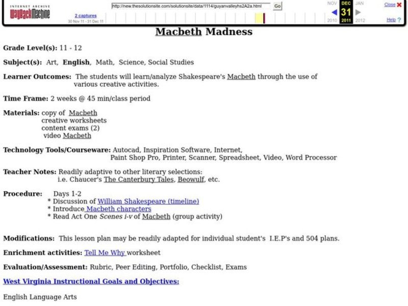 Macbeth Madness Lesson Plan