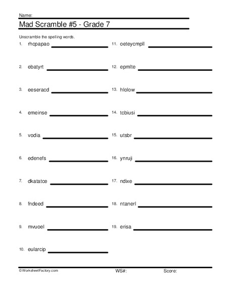 Mad Scramble #5 Worksheet