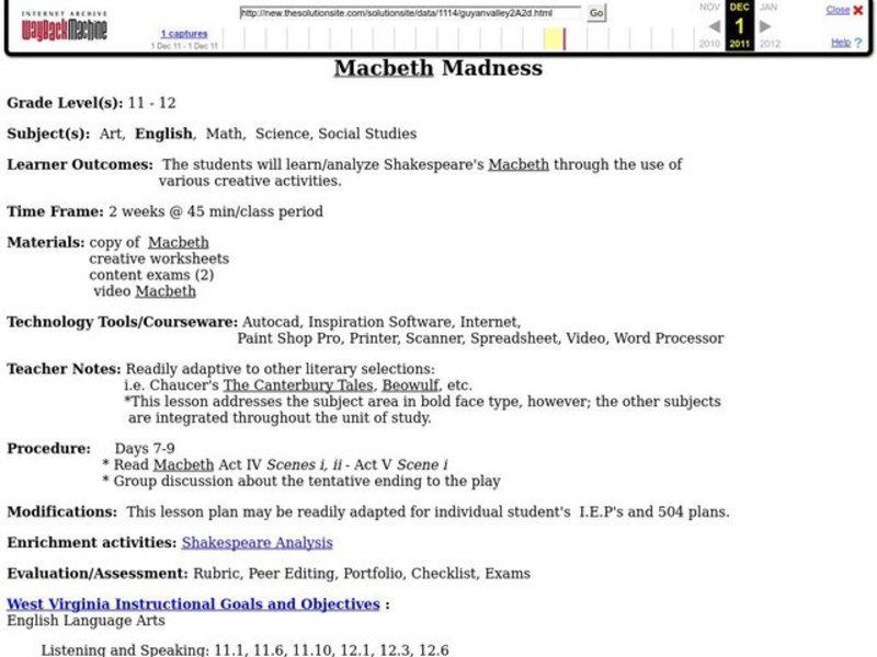 Macbeth Madness Lesson Plan