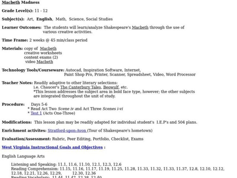 Macbeth Madness Lesson Plan