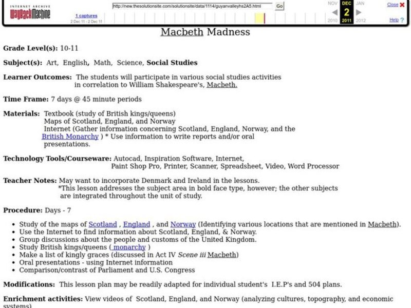 Macbeth Madness Lesson Plan
