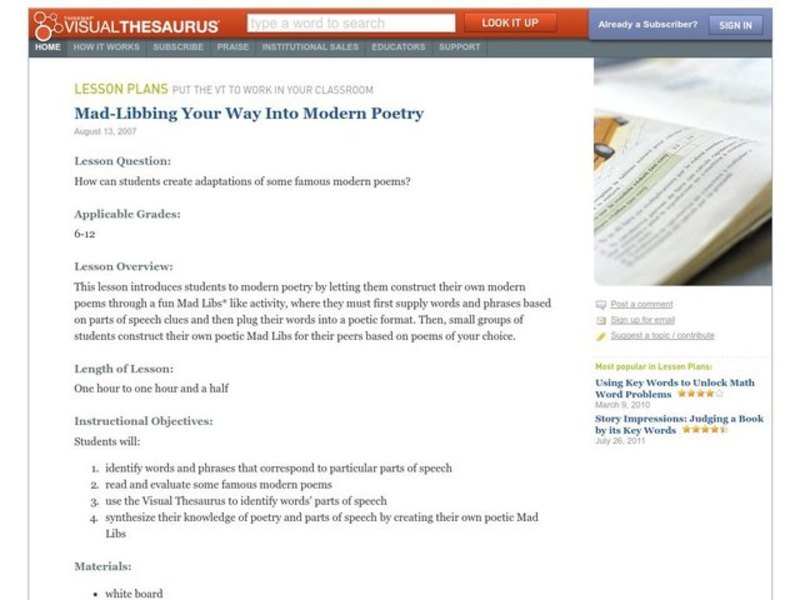 Mad-Libbing Your Way Into Modern Poetry Lesson Plan