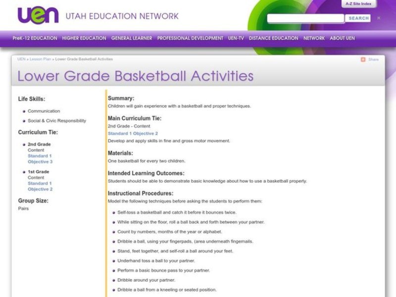 Lower Grade Basketball Activities Lesson Plan