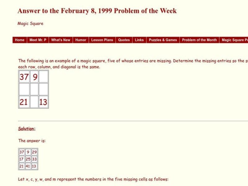 Magic Square Worksheet