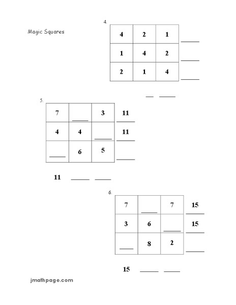 Magic Squares Worksheet