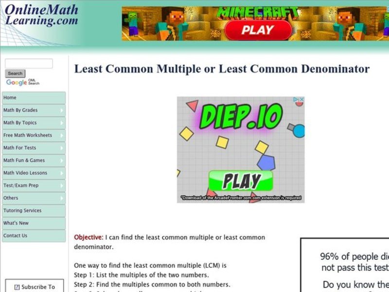 Lowest Common Multiple Worksheet