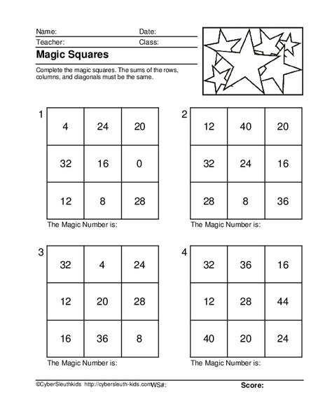 Magic Squares Worksheet