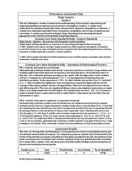 Magic Squares Assessment