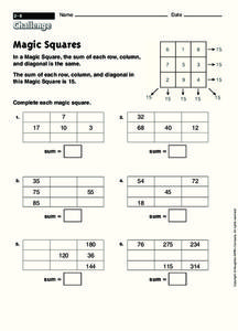 Magic Squares Worksheet