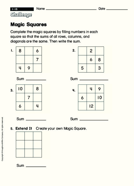 Magic Squares Worksheet