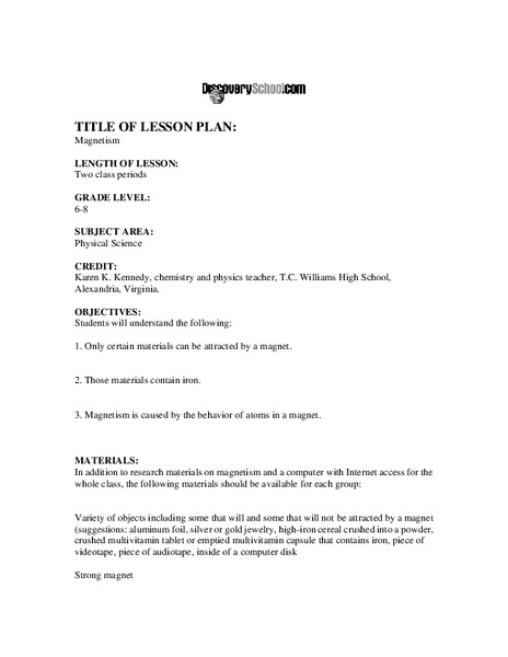 Magnetism Lesson Plan