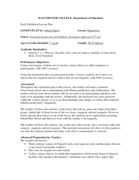 Magnetism Lesson Plan