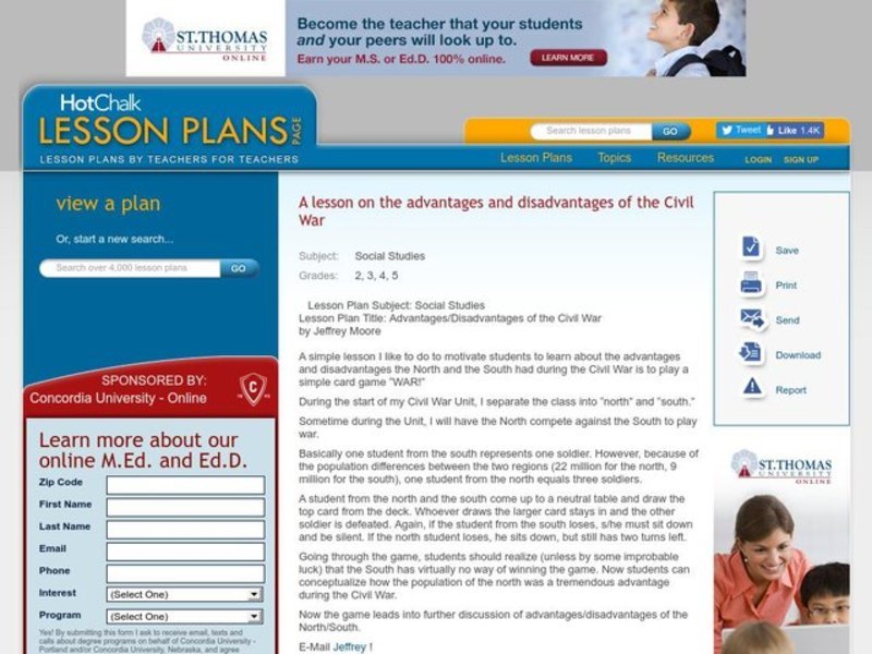 Advantages/Disadvantages Of The Civil War Lesson Plan