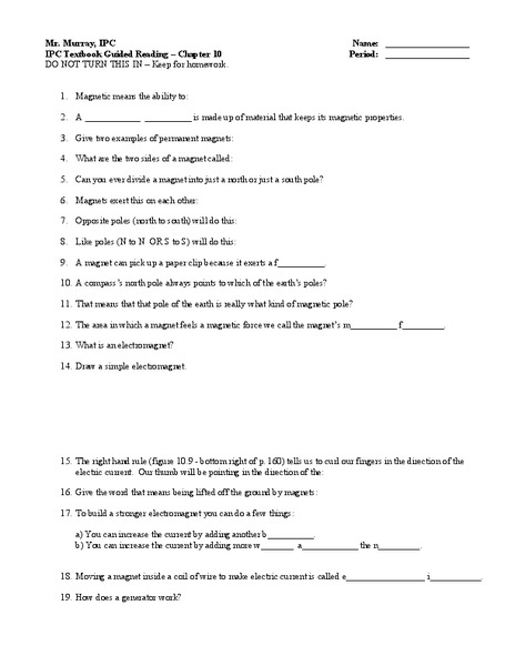 Magnets Worksheet