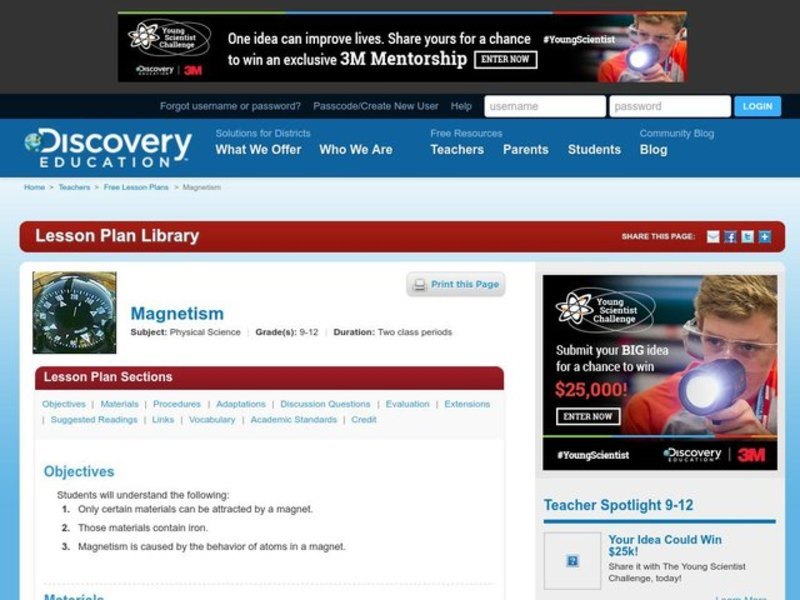 Magnetism Lesson Plan