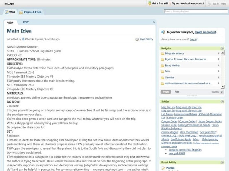 Main Idea Lesson Plan