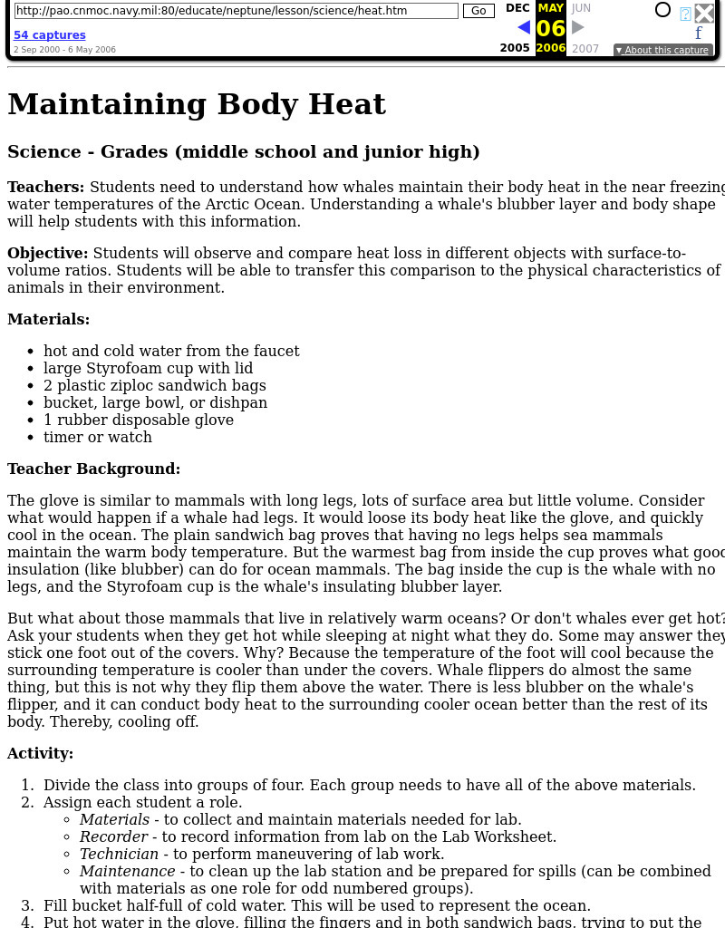 Maintaining Body Heat Lesson Plan