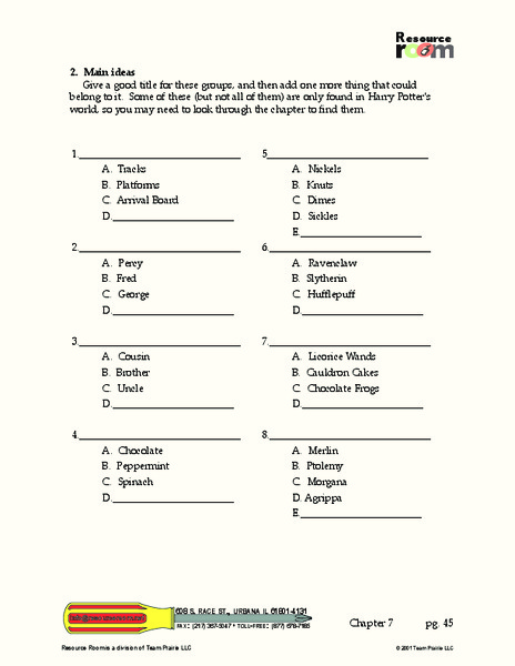 Main Ideas Worksheet