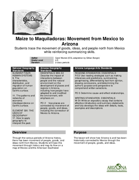 Maize to Maquiladoras: Movement from Mexico to Arizona Lesson Plan