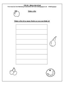 Make a List Worksheet