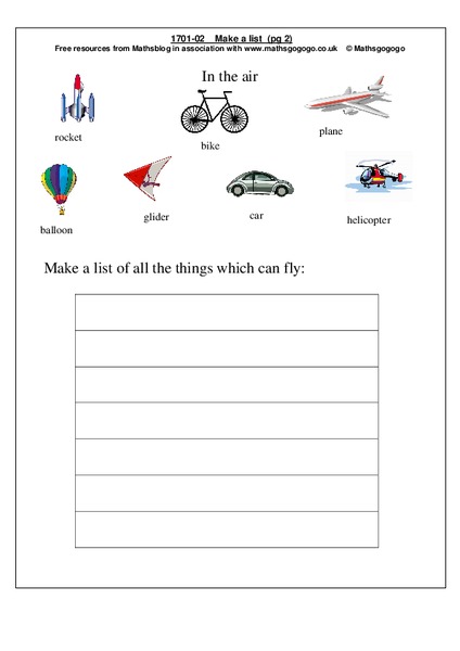 Make a List Worksheet