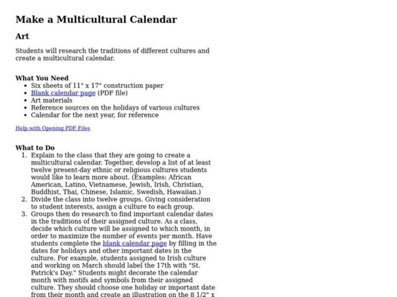 Make a Multicultural Calendar Lesson Plan
