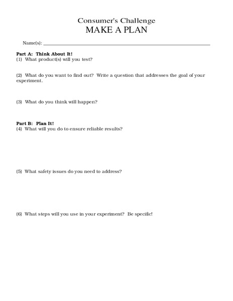 Make A Plan Worksheet