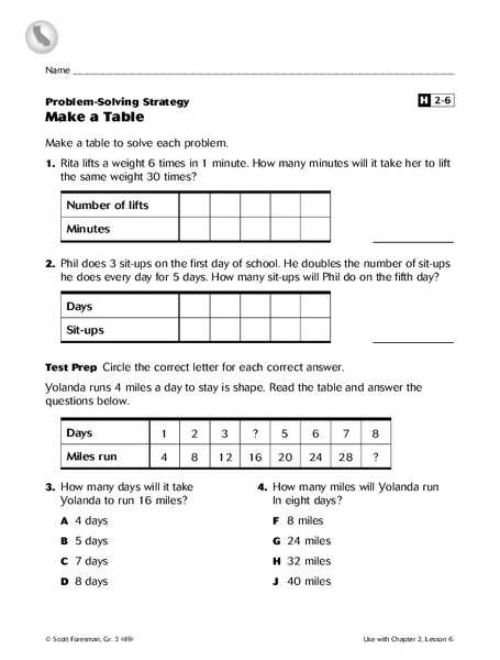 Make a Table Worksheet