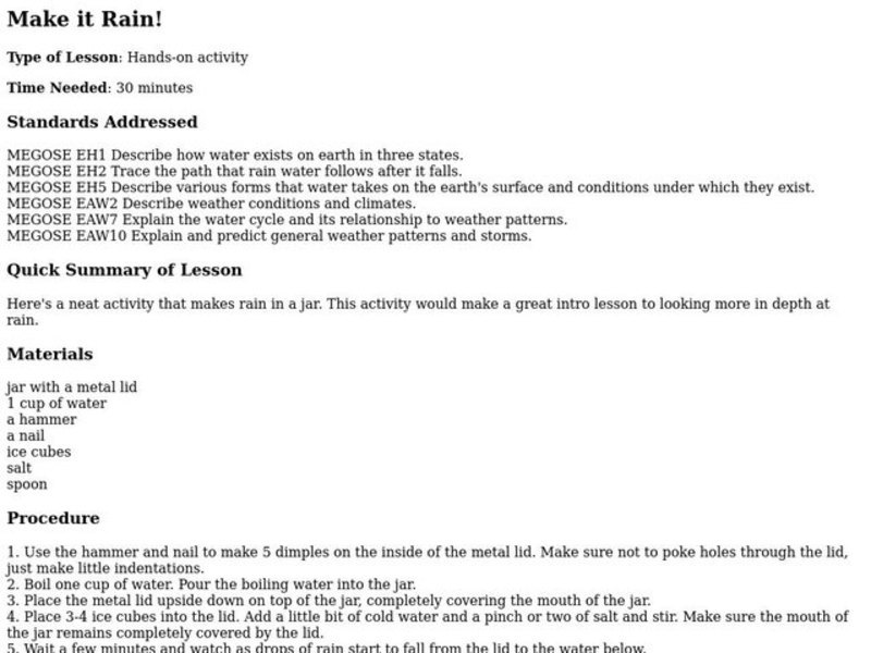 Make it Rain! Lesson Plan