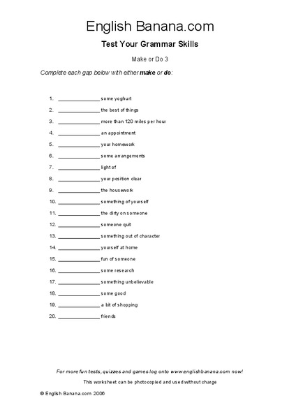 Make or Do Worksheet